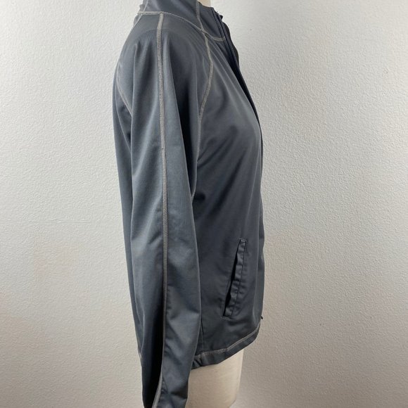 New Balance Gray Jersey Knit Track Jacket Zip Front Waffle Under-Sleeves Size SM - Picture 8 of 10